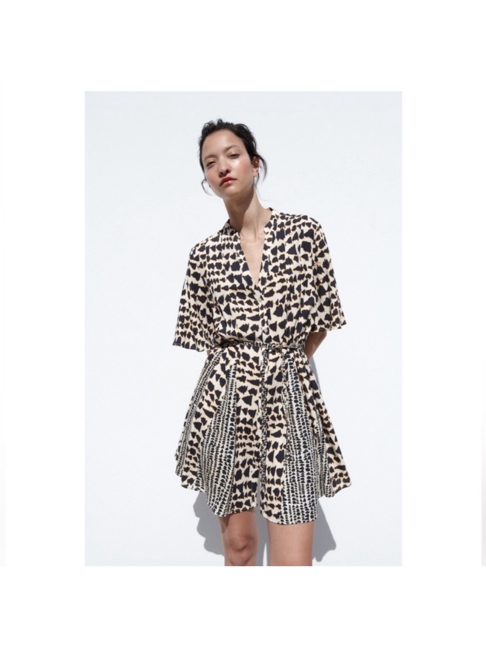 Zara Beige and Black Animal Print Mini Dress XS